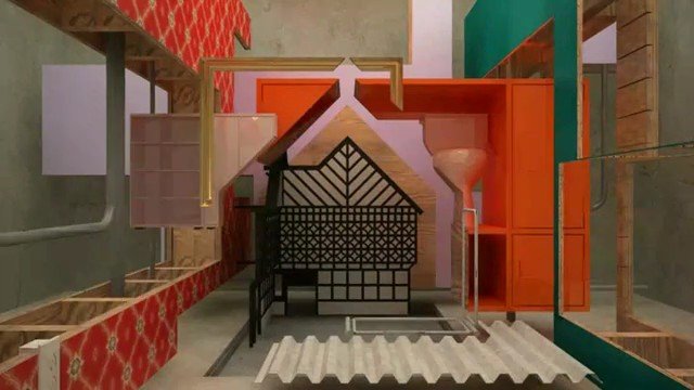 Video Reference: abstract, 3d, geometric, architecture, interior, colorful, panels, house, pattern, modern, design, installation, surreal, corridor, structure