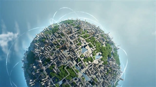 Video Reference: futuristic, city, sphere, sky, 3d render, urban, greenery, architecture, sci-fi, floating, planet, metropolis, digital art, landscape, technology