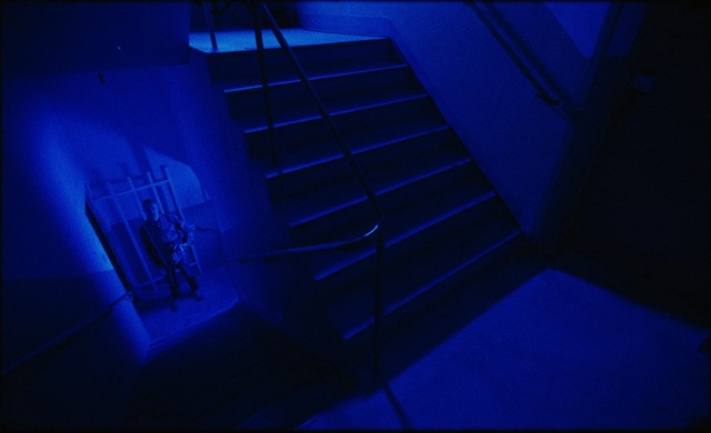 Video Reference: Blue, Parallel, Electric blue, Rectangle, Tints and shades, Stairs, Space, Engineering, Magenta, Composite material