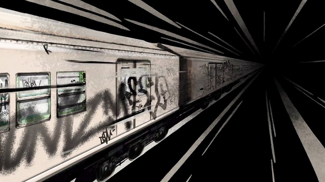 Video Reference: Train, Vehicle, Mode of transport, Automotive design, Rolling stock, Track, Style, Black-and-white, Rolling, Building