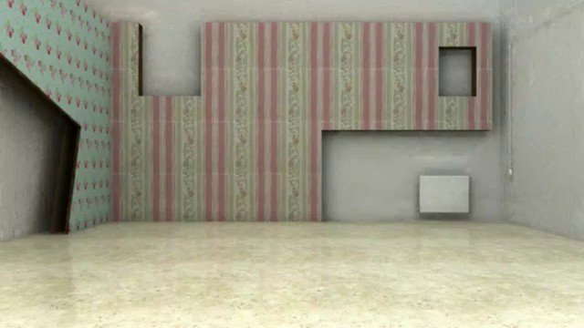 Video Reference: interior, empty room, wallpaper, pattern, 3d render, room, floor, wall, window, minimal, indoors, architecture, interior design