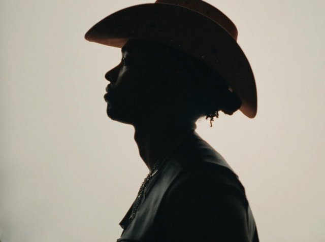 Video Reference: silhouette, profile, hat, person, side view, backlit, minimal, fashion, portrait, studio, dramatic lighting, black clothing, headwear