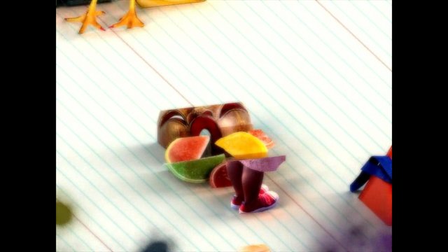 Video Reference: animation, abstract, colorful, fruit, stylized, cartoon, close-up, patterned background, surreal, indoor, playful, digital art