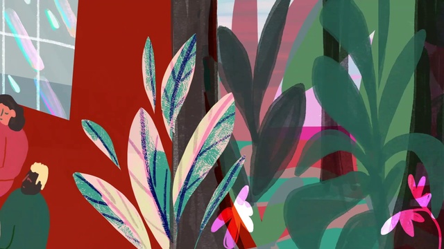 Video Reference: Leaf, Textile, Art, Terrestrial plant, Art paint, Magenta, Red, Grass, Creative arts, Painting