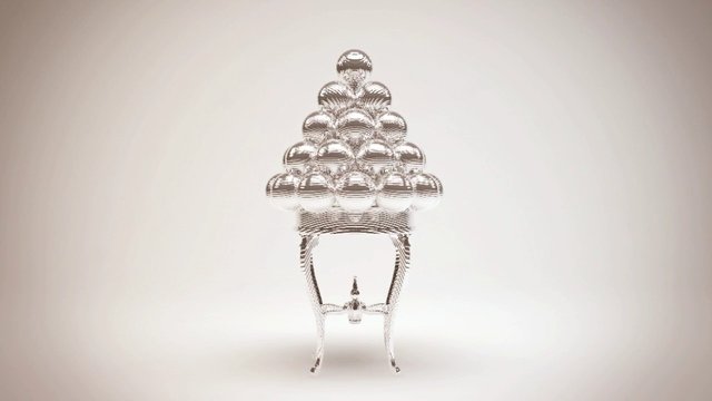 Video Reference: abstract, metallic, chair, sculpture, reflective, spheres, design, modern, minimal, studio, isolated, furniture, art, symmetry