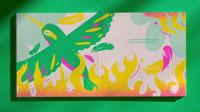 Video Reference: Green, Rectangle, Art, Font, Painting, Magenta, Paint, Pattern, Illustration, Bird