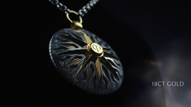 Video Reference: Gas, Electric blue, Font, Jewellery, Body jewelry, Circle, Necklace, Darkness, Fashion accessory, Metal