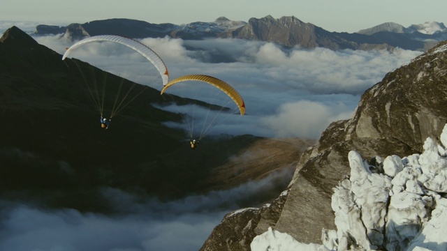 Video Reference: Cloud, Water, Sky, Mountain, Parachute, Highland, Paragliding, Body of water, Parachuting, Atmospheric phenomenon