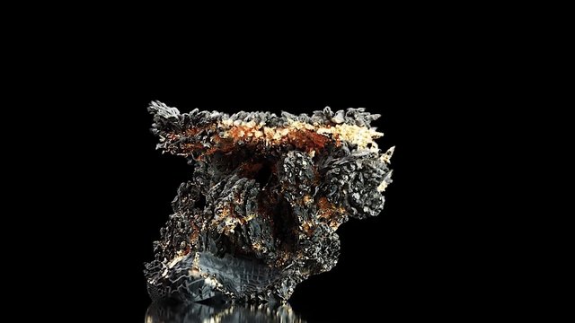 Video Reference: abstract, texture, dark, isolated, black background, close-up, macro, rock-like, organic, reflective, studio shot, minimal, art object