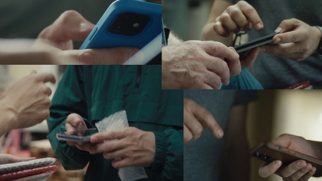 Video Reference: Hand, Finger, Thumb, Gesture, Nail, Sleeve, Communication Device, Gadget, Wrist, Electric blue