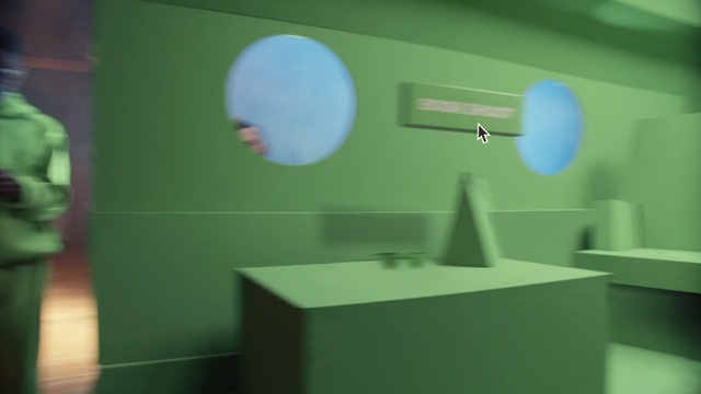 Video Reference: Table, Interior design, Rectangle, Wall, Art, Material property, Paint, Ceiling, Flooring, Desk