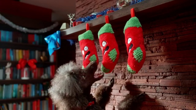 Video Reference: Red, Natural material, Christmas, Event, Holiday, Shelf, Fur clothing, Window, Carmine, Wool