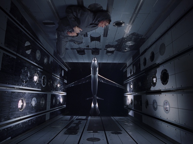 Video Reference: Flash photography, Building, Symmetry, Space, Darkness, Monochrome, Monochrome photography, Ceiling, Electric blue, Door