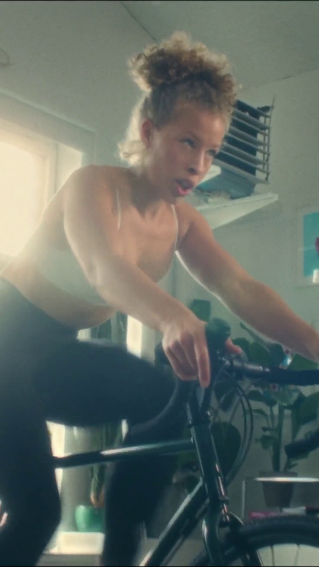 Video Reference: Hair, Bicycle, Arm, Wheel, Sports equipment, Bicycle handlebar, Vehicle, Chest, Elbow, Eyewear