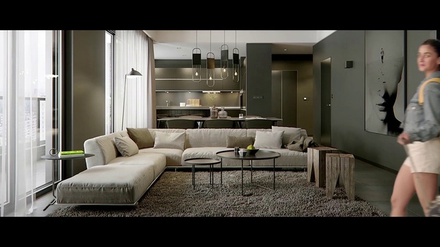 Video Reference: Couch, Furniture, Picture frame, Comfort, Houseplant, Lamp, Table, Rectangle, Building, Grey