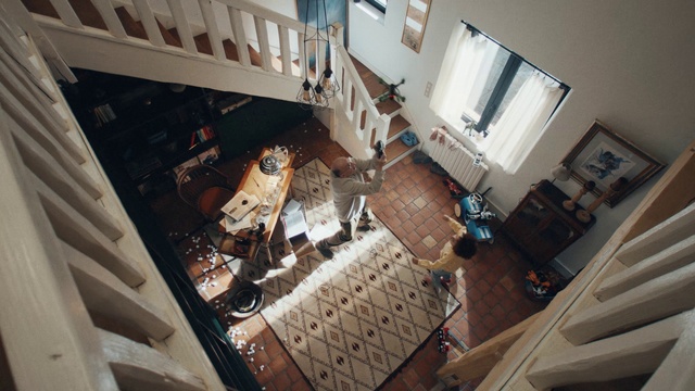 Video Reference: Building, Wood, Window, Interior design, Flooring, Floor, Couch, House, Hardwood, Stairs