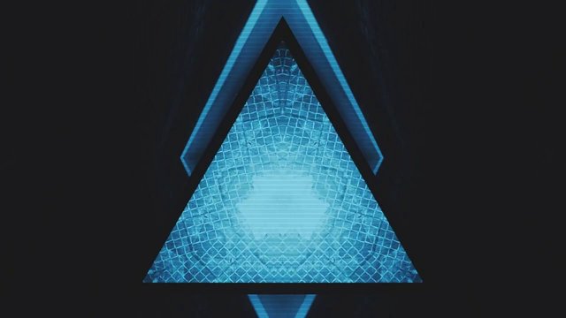 Video Reference: abstract, geometric, triangle, neon, blue, glow, digital, futuristic, tech, pattern, grid, dark, symmetry, minimal, background