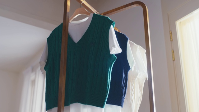 Video Reference: Outerwear, Clothes hanger, Neck, Sleeve, Collar, T-shirt, Fashion design, Window, Blazer, Formal wear