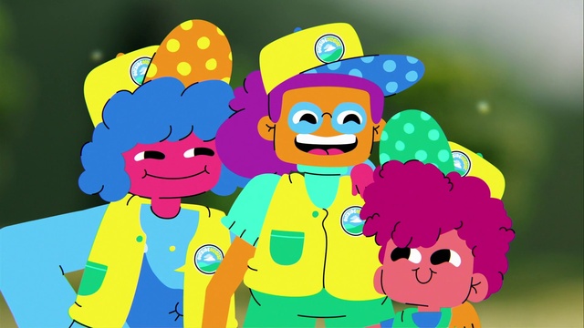 Video Reference: Cartoon, Facial expression, Vertebrate, Smile, Product, Happy, Mammal, Organism, Sharing, Gesture