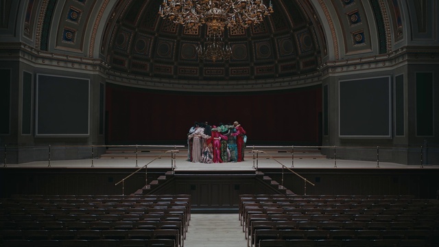 Video Reference: Interior design, Hall, Symmetry, Art, Ceiling, Flooring, Event, Darkness, Holy places, Arch