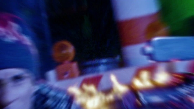 Video Reference: Fun, Electric blue, Event, Magenta, Human leg, Carmine, Display device, Room, Flesh, Crowd