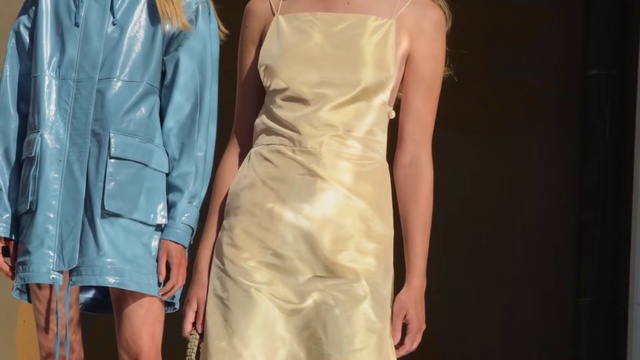 Video Reference: One-piece garment, Dress, Day dress, Neck, Sleeve, Waist, Bridal party dress, Gesture, Thigh, Gown