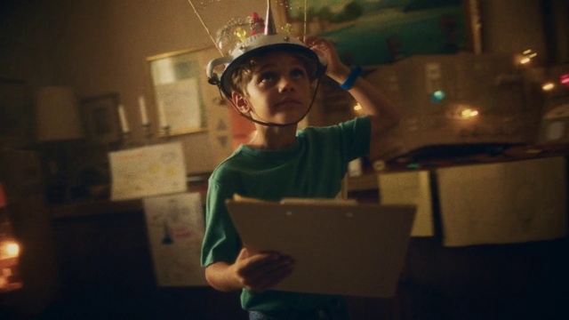 Video Reference: Helmet, Gesture, Personal protective equipment, Hard hat, Space, Flash photography, Room, Fun, Child, Toddler