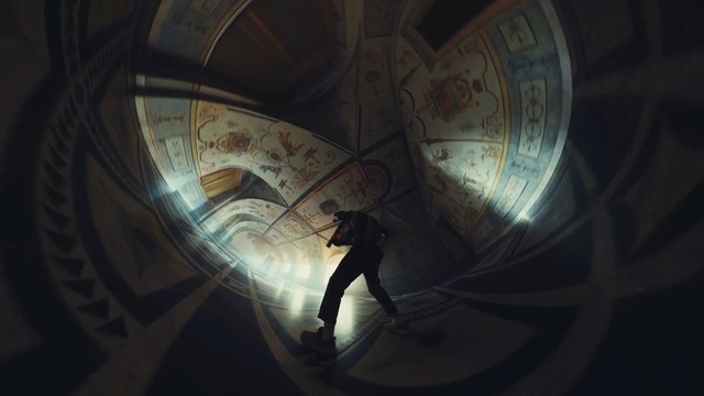 Video Reference: Flash photography, Stairs, Circle, Tints and shades, Space, Symmetry, Art, Darkness, Ceiling, Recreation