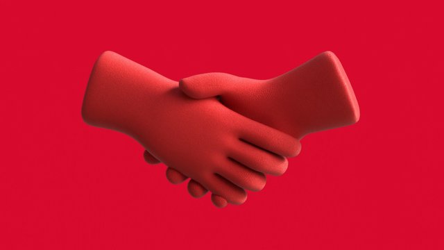 Video Reference: handshake, hands, agreement, partnership, teamwork, deal, support, business, connection, trust, unity, red, 3d render, abstract, symbol, closeup