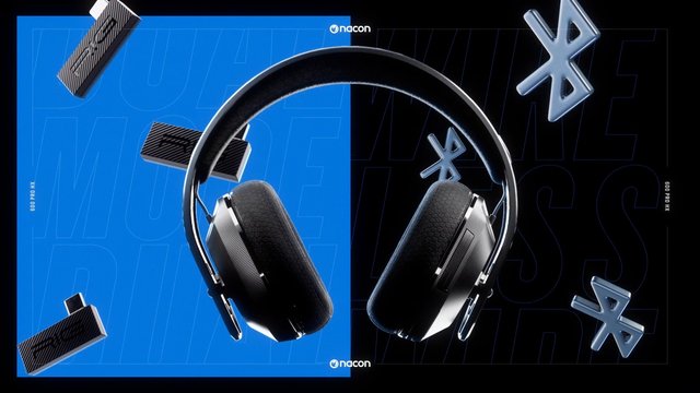 Video Reference: headset, gaming, wireless, audio, accessory, product, promotional, electronics, black, blue, split background, controller, Bluetooth, marketing, branding, tech