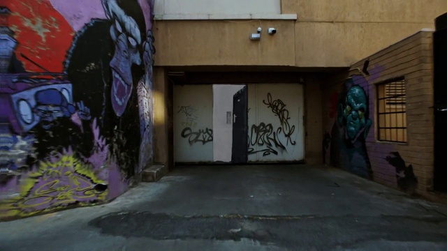 Video Reference: Azure, Paint, Purple, Architecture, Fixture, Building, Door, Graffiti, Art, Wall