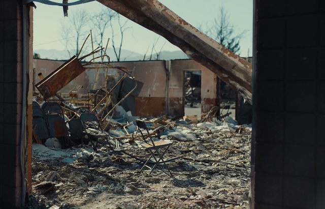 Video Reference: Window, Sky, Wood, Twig, Building, Door, Pollution, Tints and shades, Tree, Event