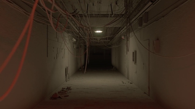 Video Reference: Electricity, Symmetry, Ceiling, Space, Tints and shades, Art, Flooring, Concrete, Darkness, Fixture