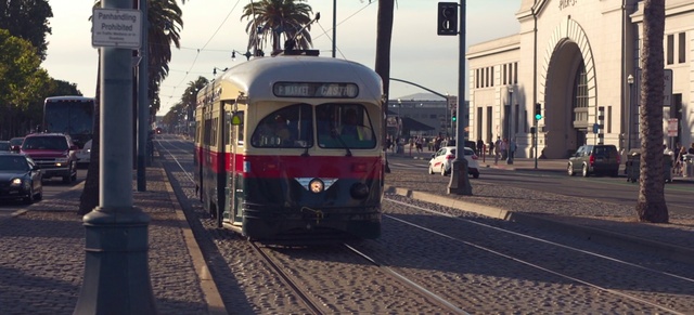 Video Reference: Train, Sky, Land vehicle, Vehicle, Window, Rolling stock, Track, Electricity, Tree, Building