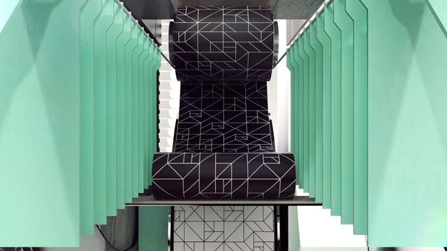 Video Reference: abstract, geometric, pattern, indoor, modern, design, symmetry, green, black, white, texture, installation, decorative, interior, fabric, minimal