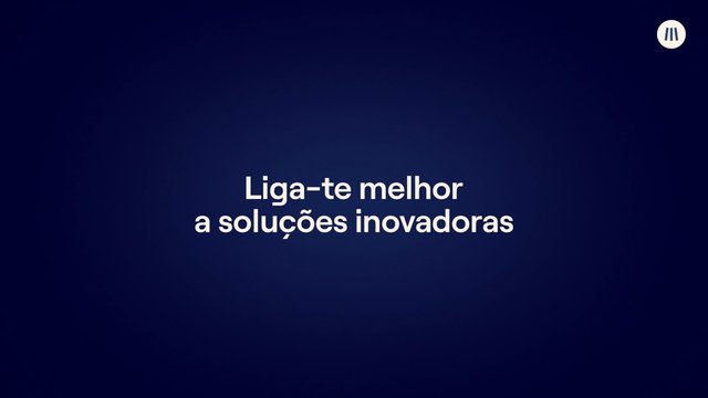 Video Reference: Portuguese text, text screen, blue gradient, minimal design, branding, title card, promotional, corporate, logo, presentation, simple layout, dark background