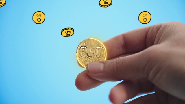 Video Reference: Yellow, Font, Finger, Circle, Thumb, Coin, Metal, Electric blue, Money handling, Money
