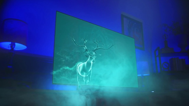 Video Reference: Sky, Blue, Azure, Electricity, Organism, Art, Deer, Tree, Electric blue, Display device