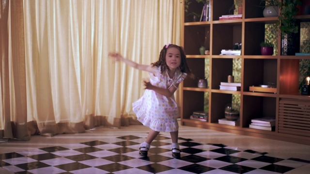 Video Reference: Clothing, Dress, Leg, Shelf, Curtain, Bookcase, Flooring, Floor, Entertainment, Happy