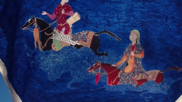 Video Reference: Horse, Azure, Blue, Textile, Organism, Art, Musical instrument, Painting, Toy, Paint