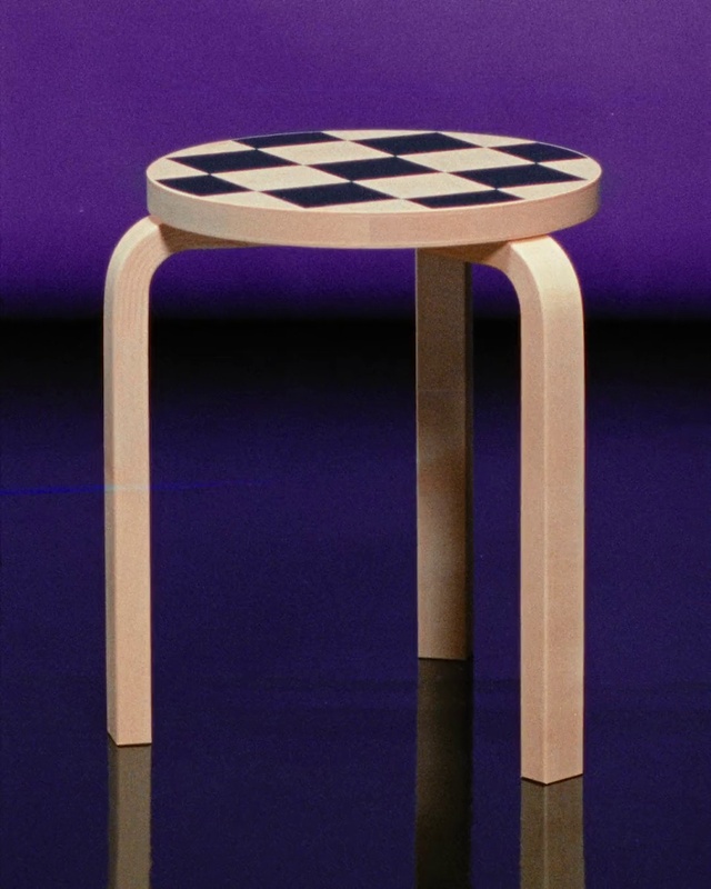 Video Reference: Furniture, Chair, Light, Purple, Art, Violet, Wood, Material property, Rectangle, Electric blue