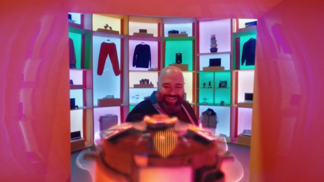 Video Reference: Purple, Smile, Orange, Interior design, Toy, Entertainment, Musical instrument, Fun, Hat, Leisure