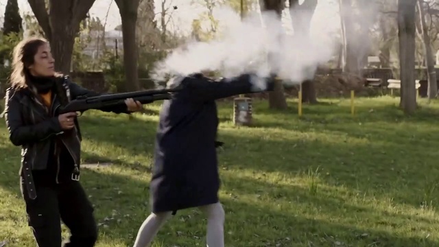 Video Reference: Tree, Shotgun, Recreation, Grass, Event, Shooting, Gun barrel, Precision sports, Smoke, Plant