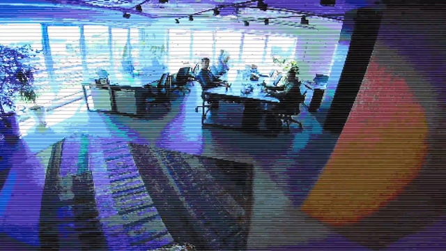 Video Reference: Blue, Purple, Chair, Flooring, Tints and shades, Electric blue, Table, Art, Technology, Magenta