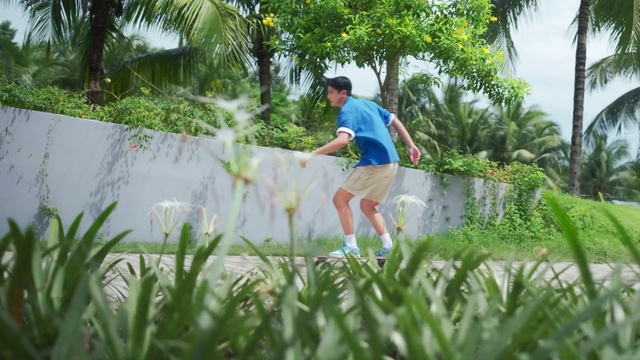 Video Reference: Plant, Plant community, Shorts, People in nature, Tree, Sports equipment, Sky, Arecales, Leisure, Grass