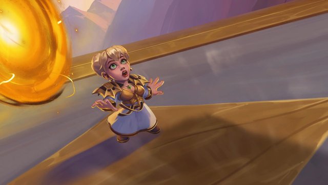 Video Reference: animation, fantasy, girl, armor, portal, magic, surprised, golden, energy, action, cartoon, adventure, blonde, glowing, battle, scene