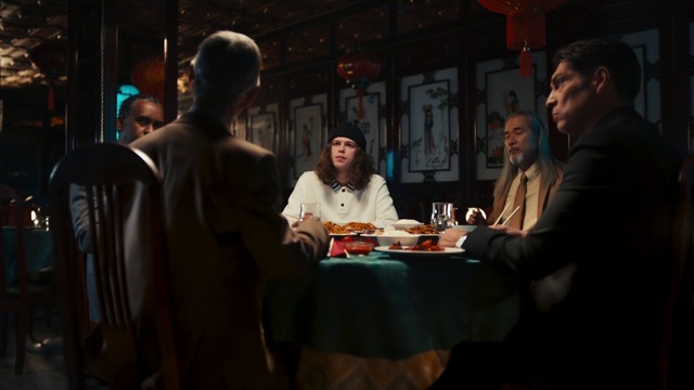 Video Reference: Table, Jacket, Event, Fun, Darkness, Conversation, Hat, Indoor games and sports, T-shirt, Recreation