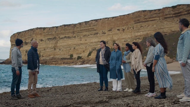 Video Reference: Jeans, Sky, Outerwear, Water, Cloud, Mountain, Body of water, Bedrock, Travel, Landscape