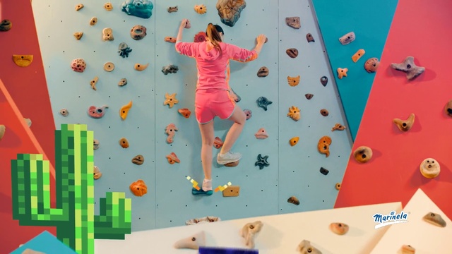 Video Reference: Climbing hold, Arm, Green, Blue, Textile, Climbing, Outdoor recreation, Sleeve, People in nature, Leisure