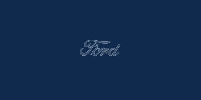 Video Reference: Ford, logo, brand, blue background, minimal, text, automotive, emblem, title card, centered, clean, plain